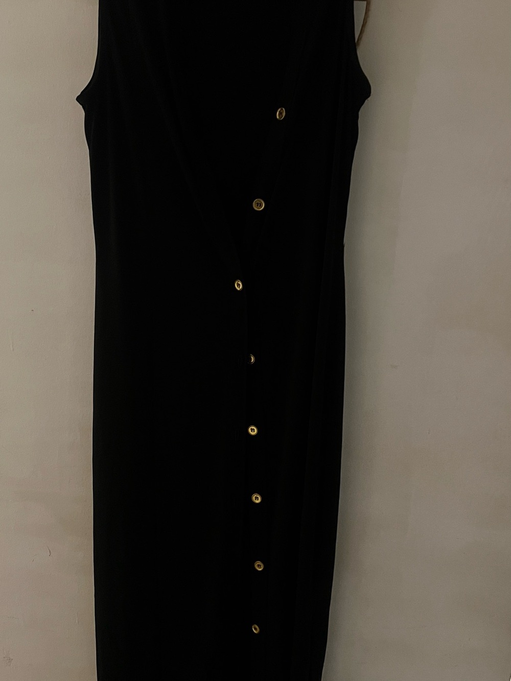 Nina Leonard Black Sleeveless Maxi Dress with Gold Buttons